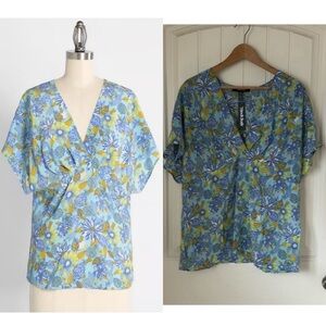 NWT ModCloth Day Vibe Doll Silk Dolman Top in Sea Blue Floral. Size XL